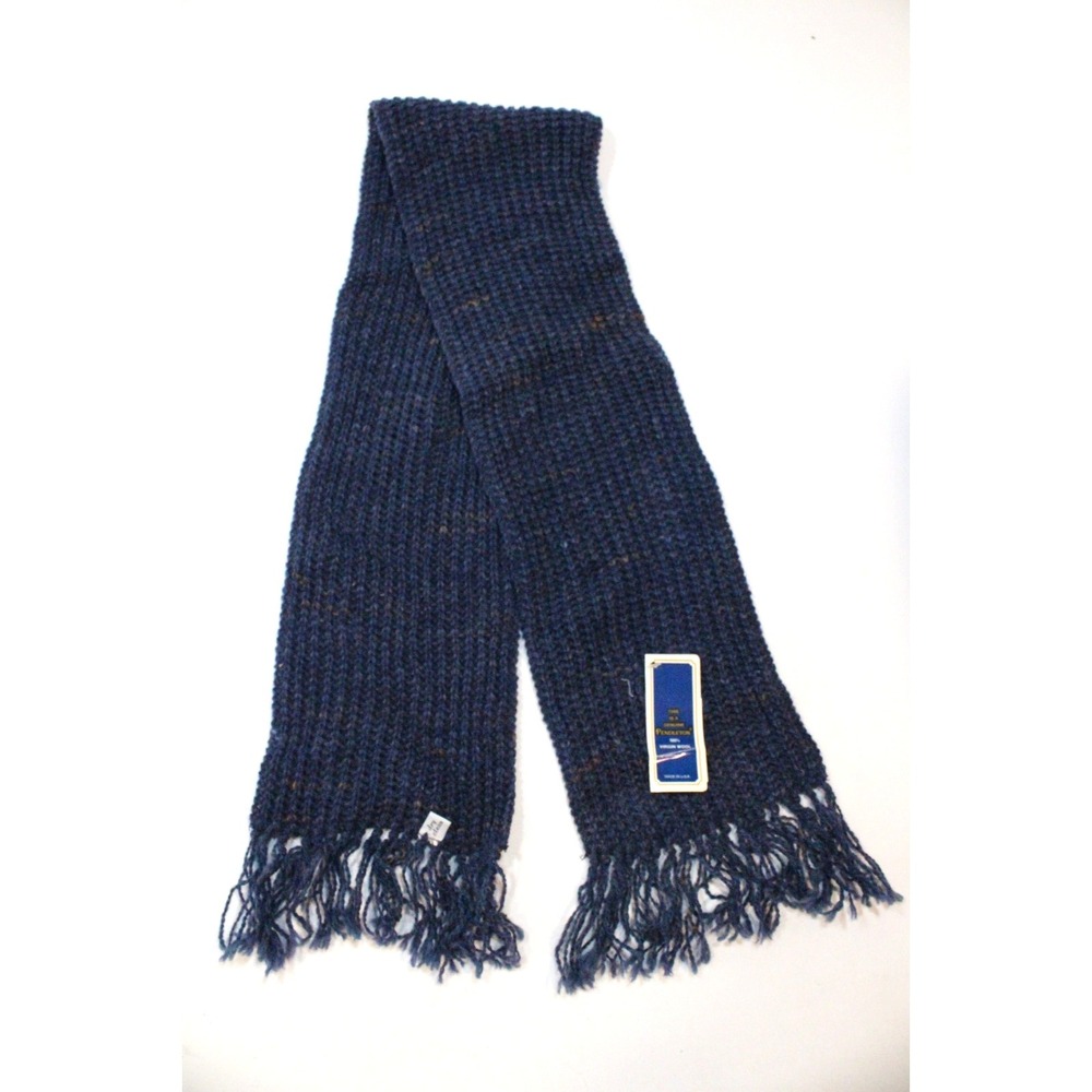 VTG Pendleton 100% Virgin Wool Scarf Blue Fringed USA‎ Winter Brown Speckle NWT